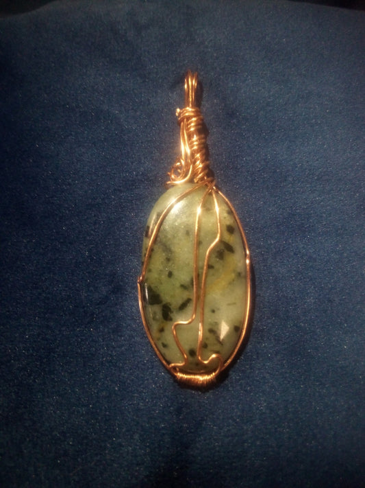 Copper Wire Kiwi Jasper Necklace